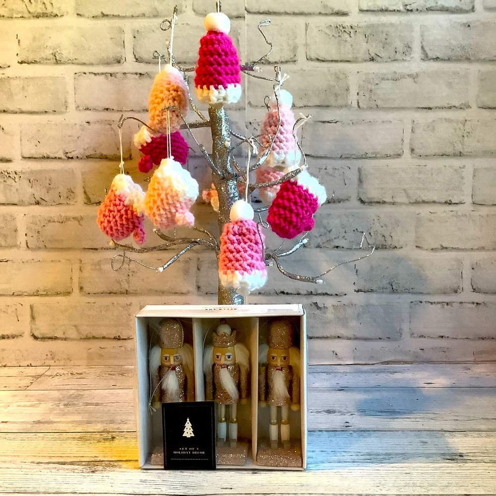 BELLA LUX Set Of 3 Pink Nutcracker Ornaments